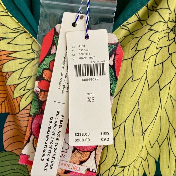 NEW Farm Rio Anthropologie Long Sleeve Floral Midi Dress Beaded Tassel Size XS - Picture 15 of 16